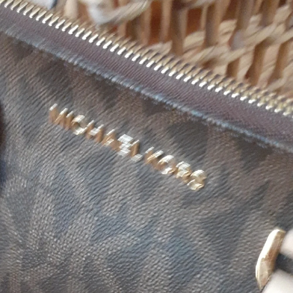 MICHAEL KORS Brown/Black Signature Dome Satchel with Taupe Handles